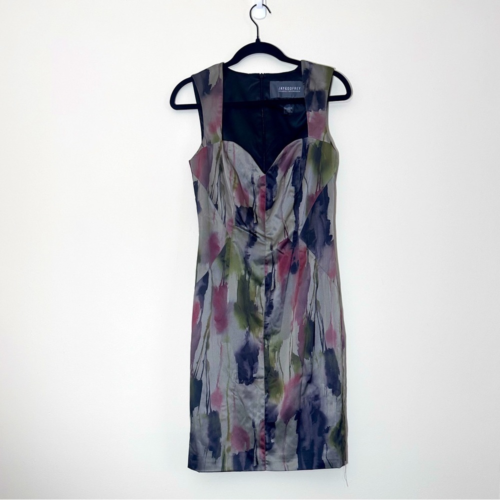 JAYGODFREY Abstract Sheath party Cocktail sweetheart neckline dress size 8 NEW